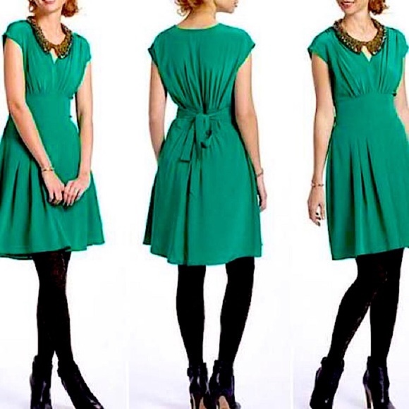 Anthropologie Lil Green Silk fit & flare dress size S - Picture 2 of 6